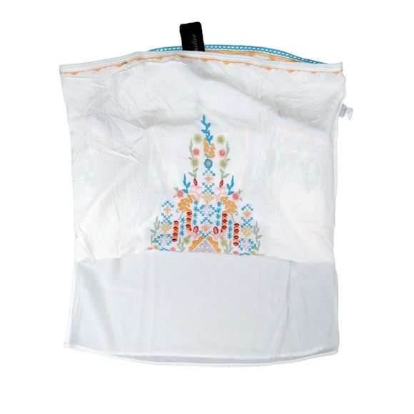 Embroidered Boho Blouse Top Women Medium Bohemian Higustar White Floral Peasant - Picture 6 of 9